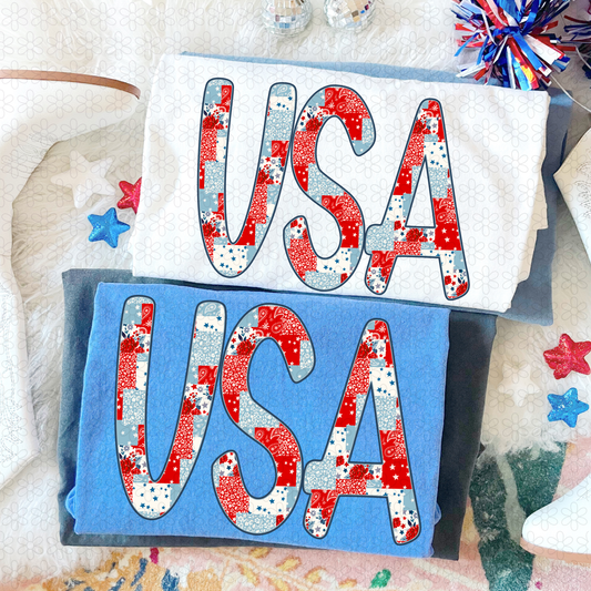 USA Red White & Blue Patch Completed Tee