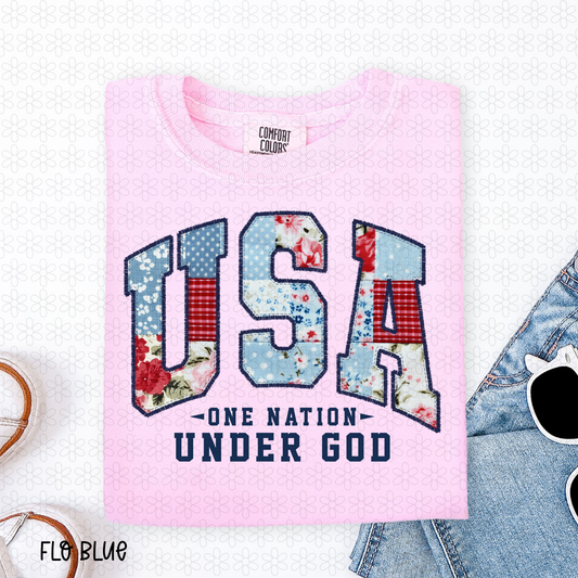 USA one nation under god - Blue Completed Tee