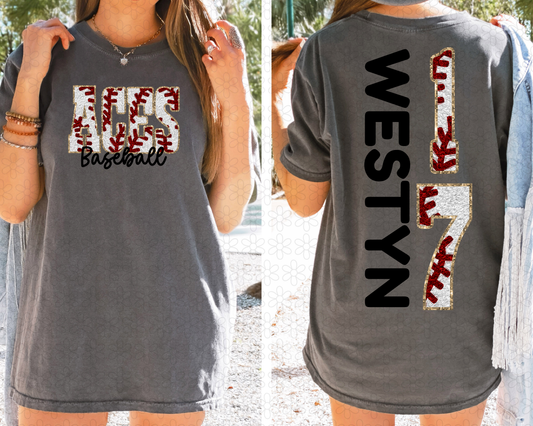 Custom Baseball Glitter Completed Tee