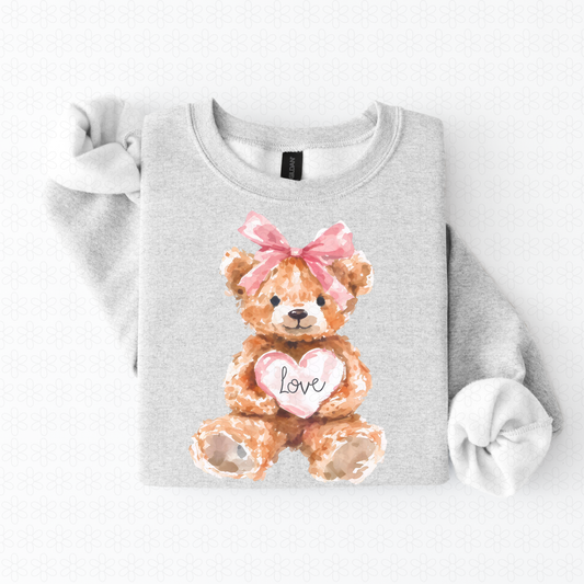 Valentines Bear Heart Pink Bow Completed Tee