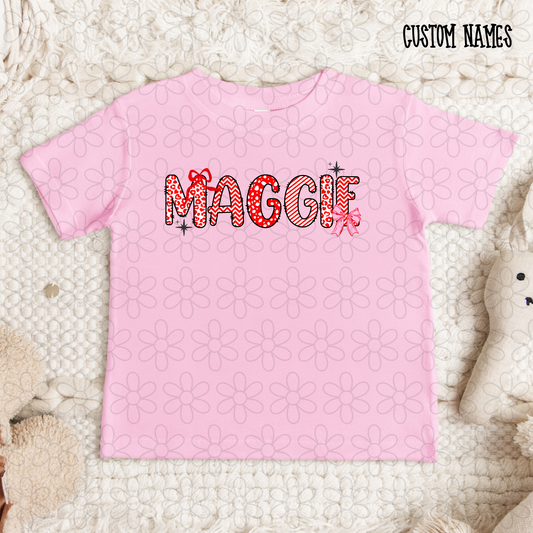 Valentines Day Red Custom Name Kids Completed Tee