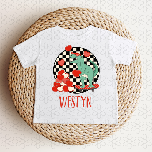 Valentines Dinosaur Custom Name Completed Tee