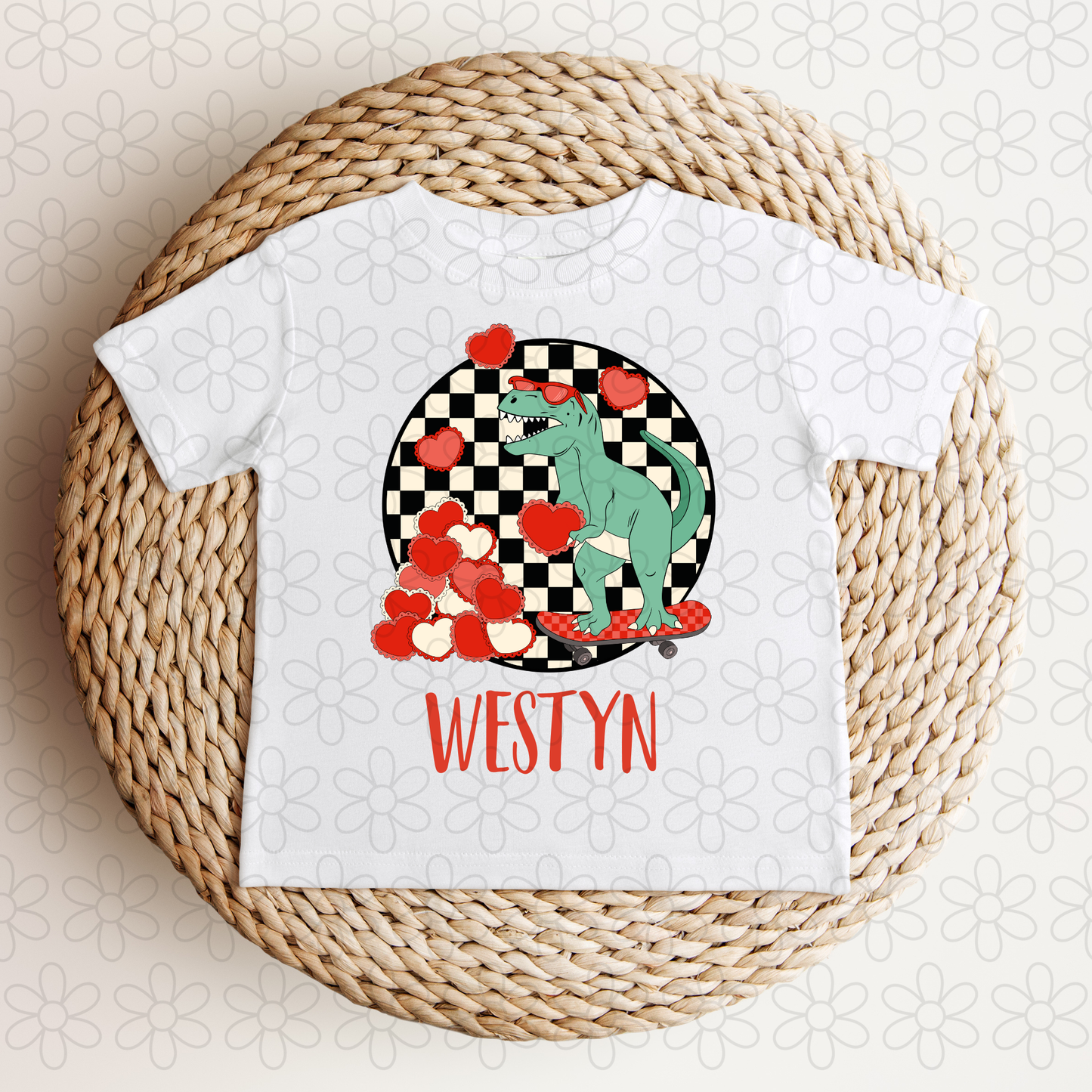 Valentines Dinosaur Custom Name Kids Completed Tee