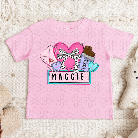 Valentines Heart Bow Custom Name DTF Transfer