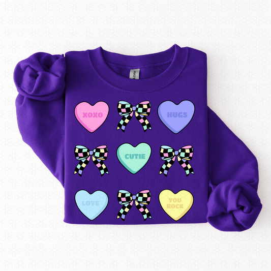 Valentines Hearts Colorful Checkered Bows Kids Completed Tee