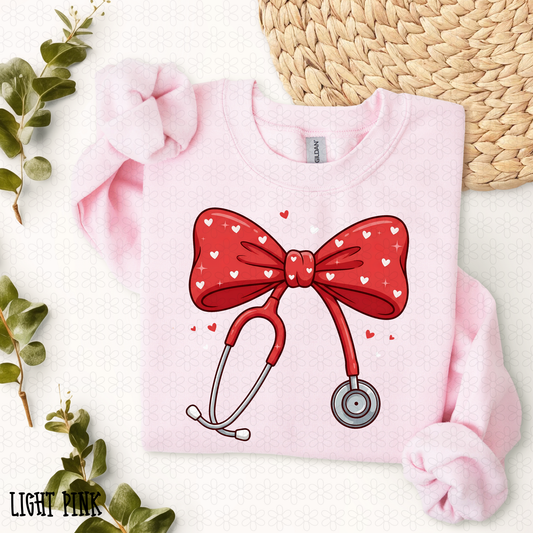 Valentines Hearts Red Bow Stethoscope  DTF Transfer