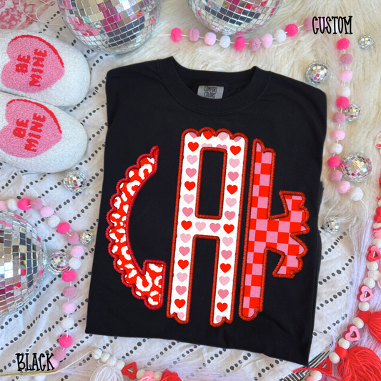 Valentines Leopard Hearts Checkered Custom Monogram DTF Transfer