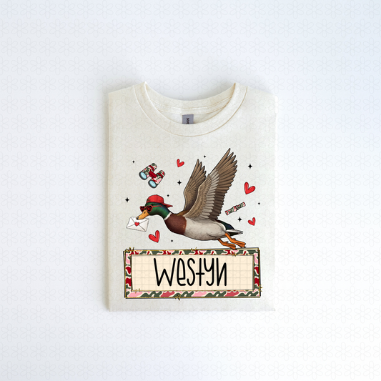 Valentines Mallard Camo Custom Name Kids Completed Tee