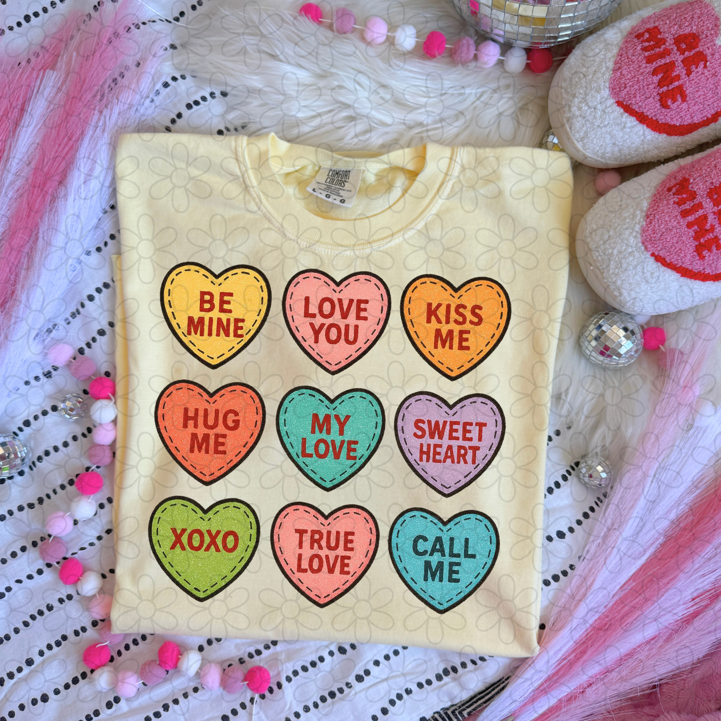 Valentines Multi Color Hearts Kids Completed Tee