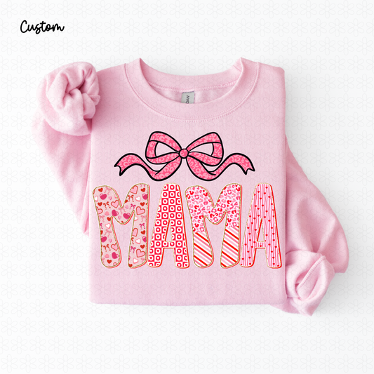 Valentines Patterns Bow Custom Name DTF Transfer