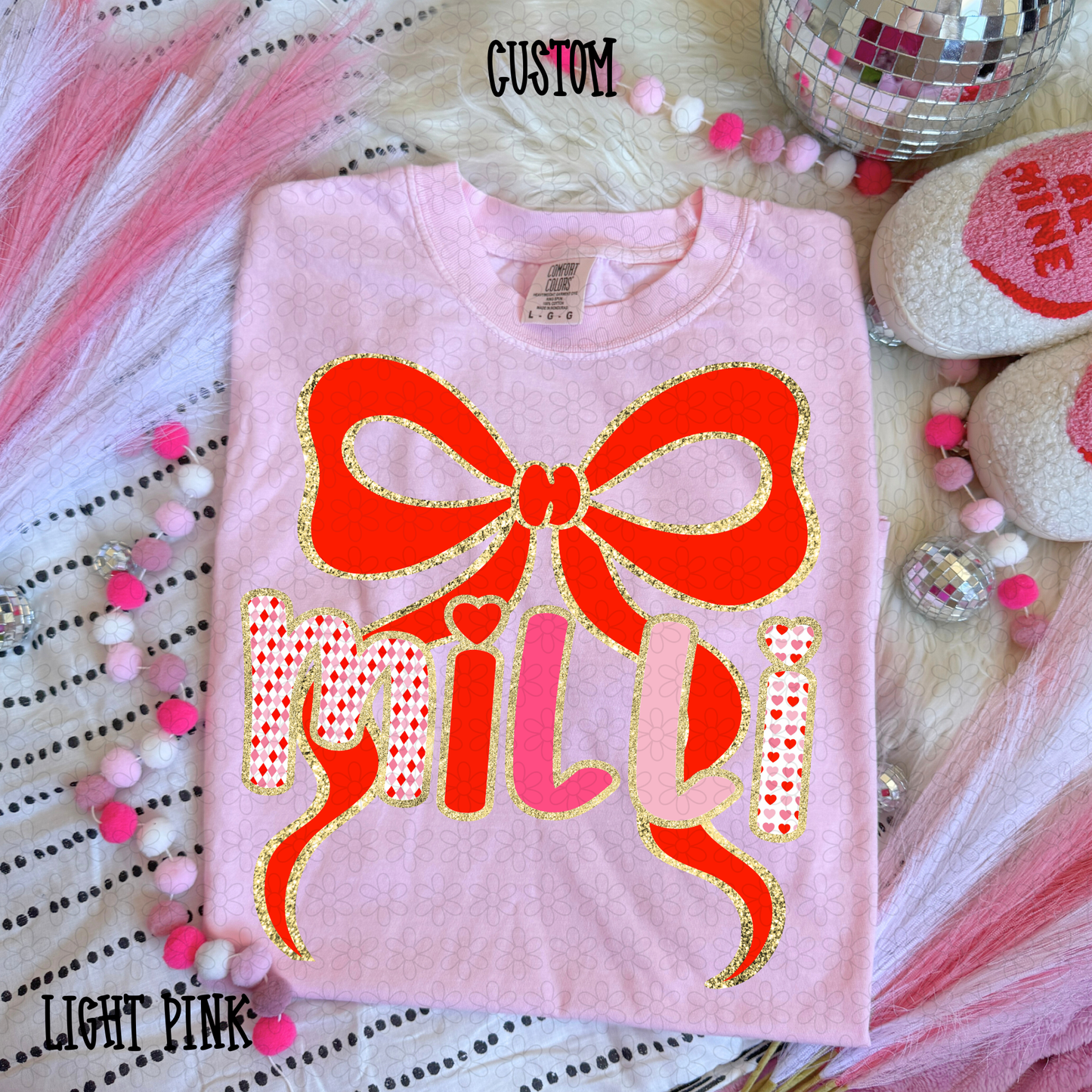 Valentines Red Bow Custom Name DTF Transfer