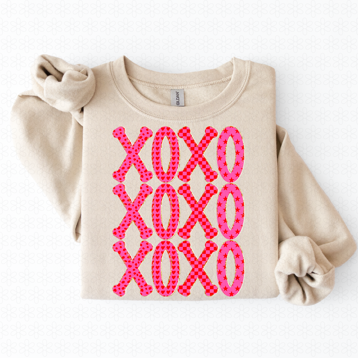 Valentines XOXO Pink Patterns Completed Tee