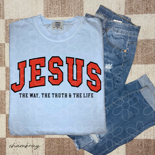 Varsity Jesus The Way The Truth The Life Completed Tee