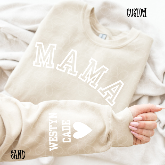 Varsity Mama Custom Name Sleeve Completed Tee