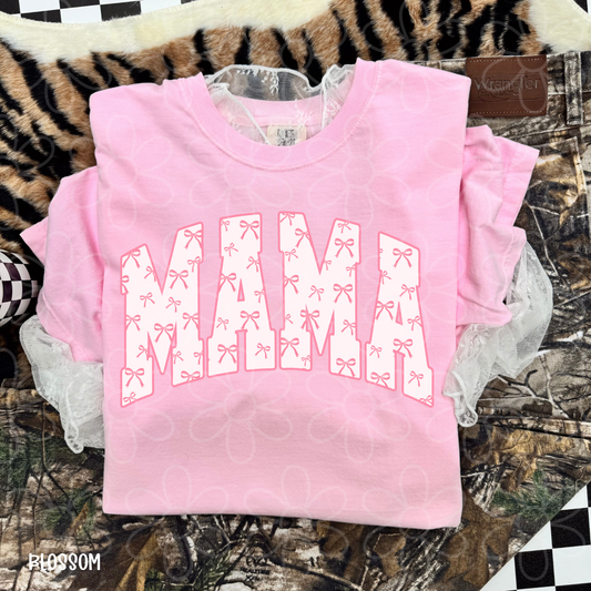 Varsity Mama Pink Bows Completed Tee