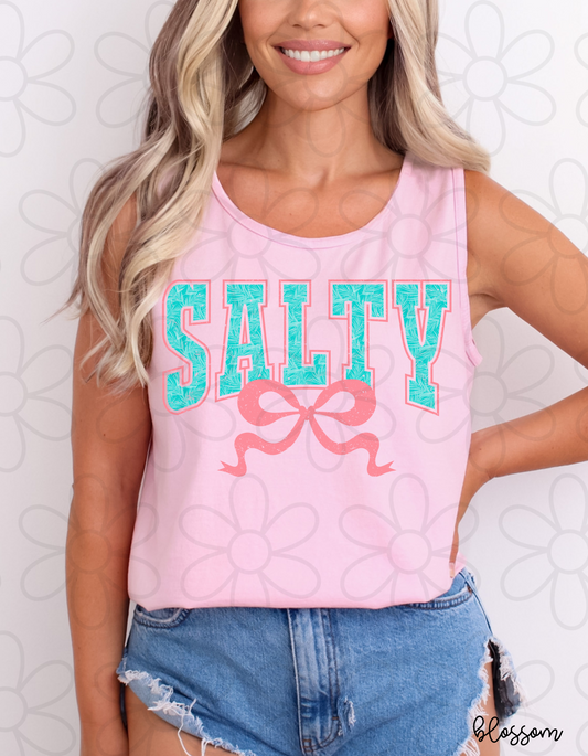 Varsity Salty Pink Bow Kids Completed Tee