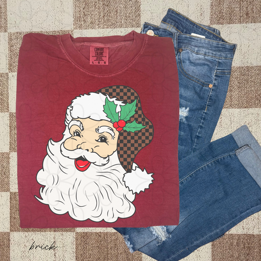 Vintage Checkered Santa Hat Completed Tee