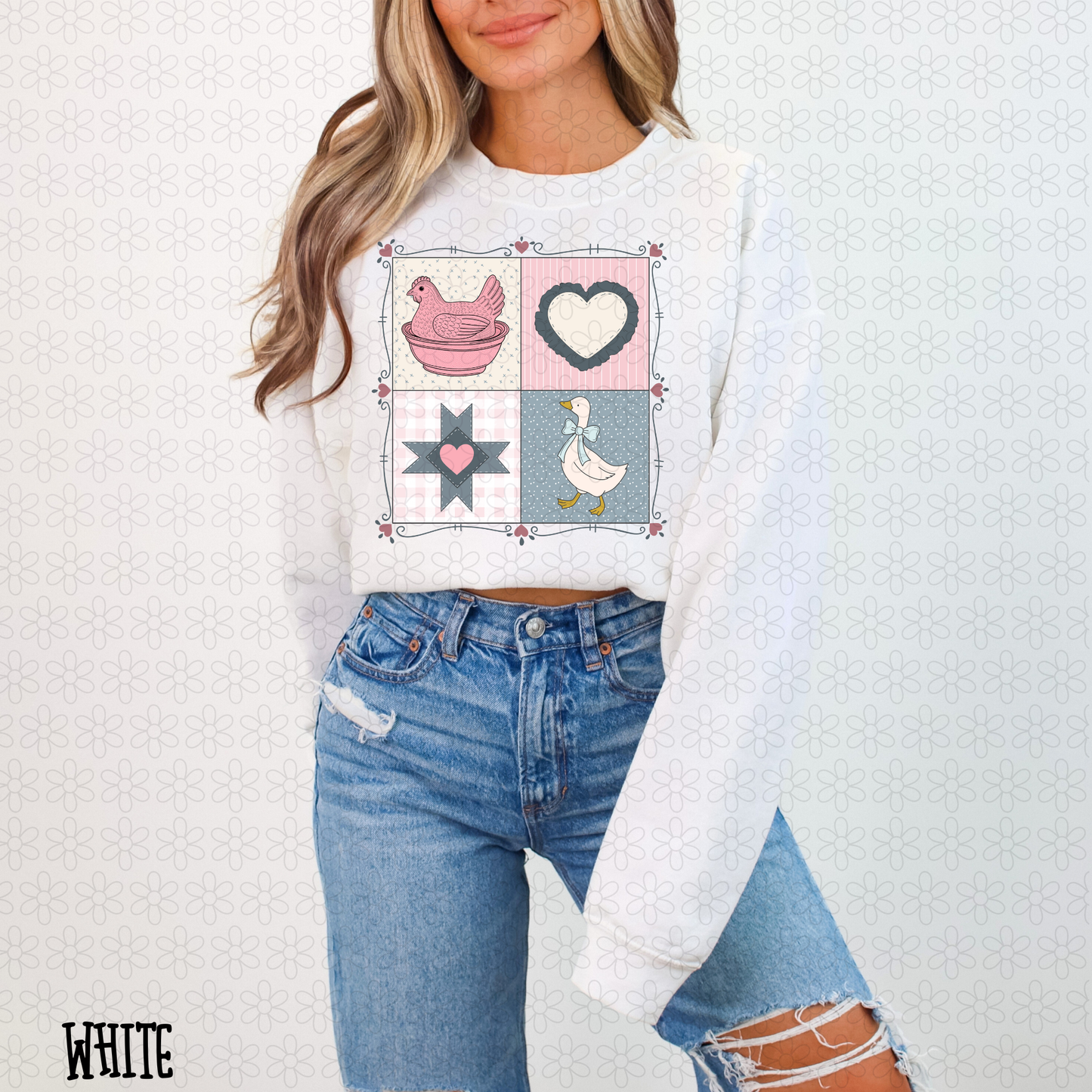 Vintage Chicken Goose Hearts Kids Completed Tee