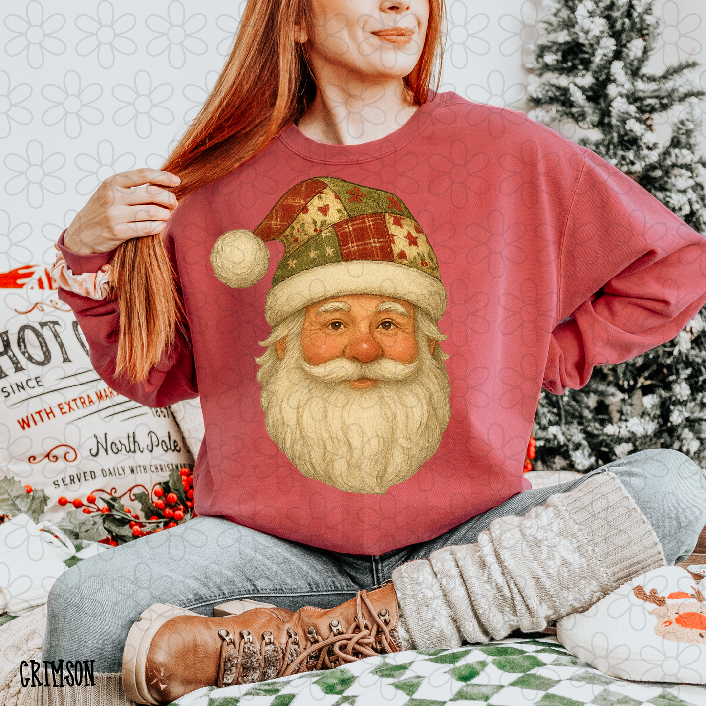 Vintage Christmas Santa Claus Patch Hat Kids Completed Tee