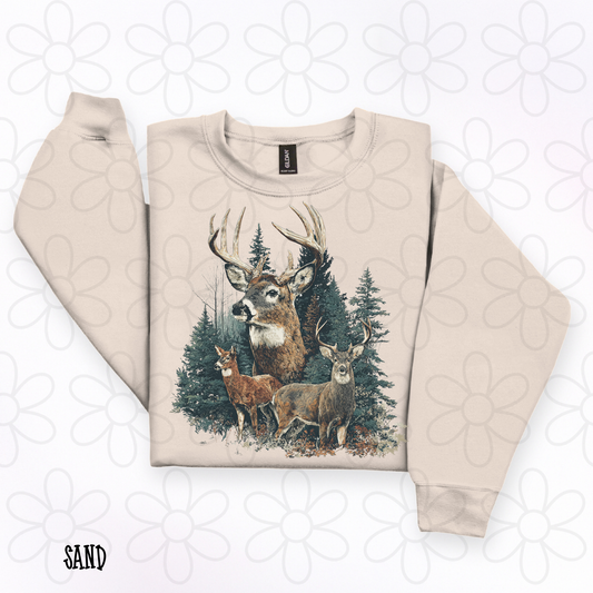 Vintage Deer Trees DTF Transfer