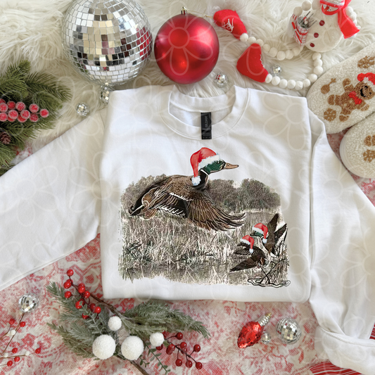 Vintage Ducks Christmas Hats Completed Tee