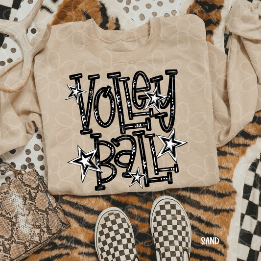 Volleyball Black & White Stars Completed Tee
