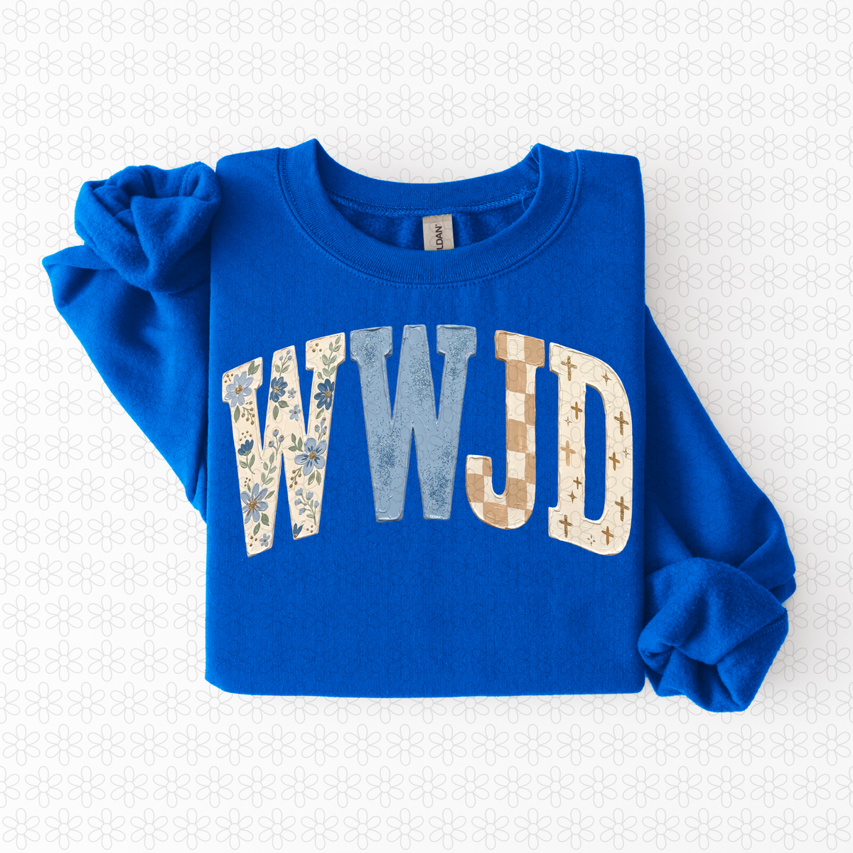 WWJD Blue Floral Completed Tee