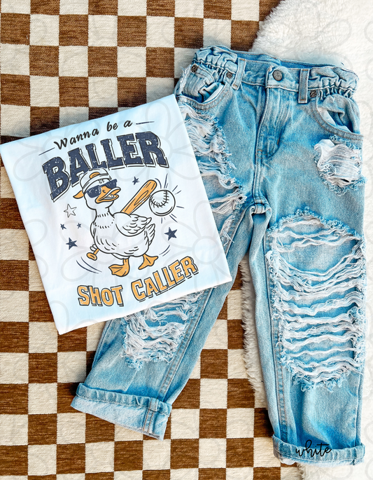 Wanna Be A Baller Shot Caller Duck Completed Tee