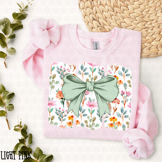 Watercolor Floral Green Bow DTF Transfer
