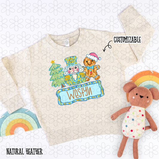 Watercolor Nutcracker Gingerbread  Boys Custom Name Kids Completed Tee