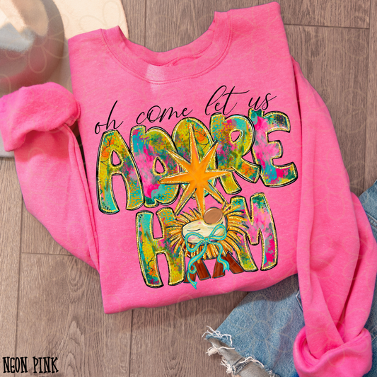 Watercolor Oh Come Let Us Adore Him DTF Transfer