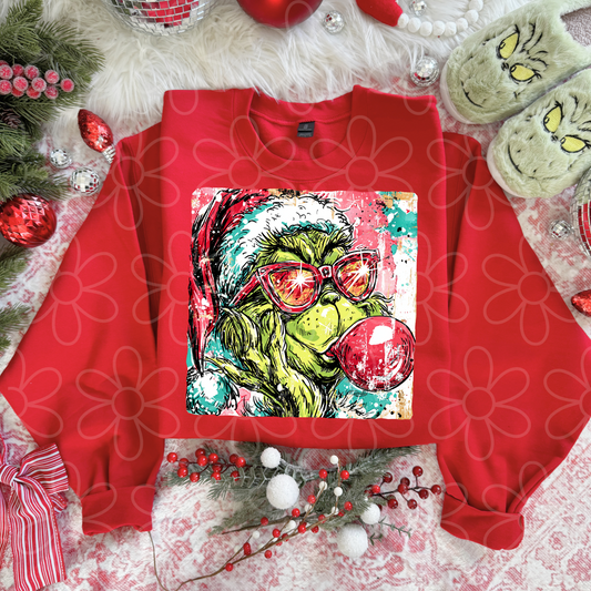 Watercolor Retro Green Guy Bubblegum DTF Transfer