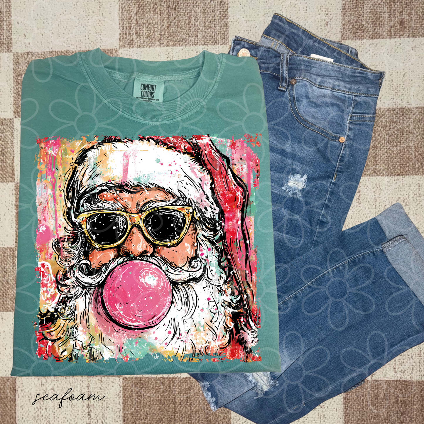 Watercolor Retro Santa Bubblegum Completed Tee