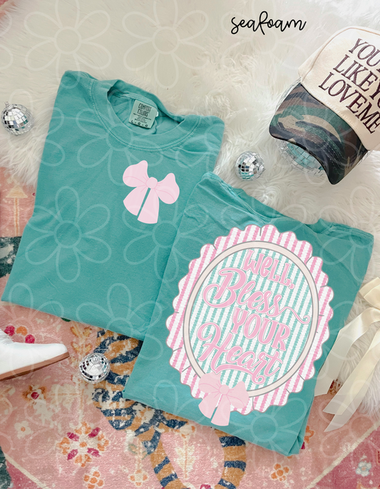 Well Bless Your Heart Pink Bow Completed Tee