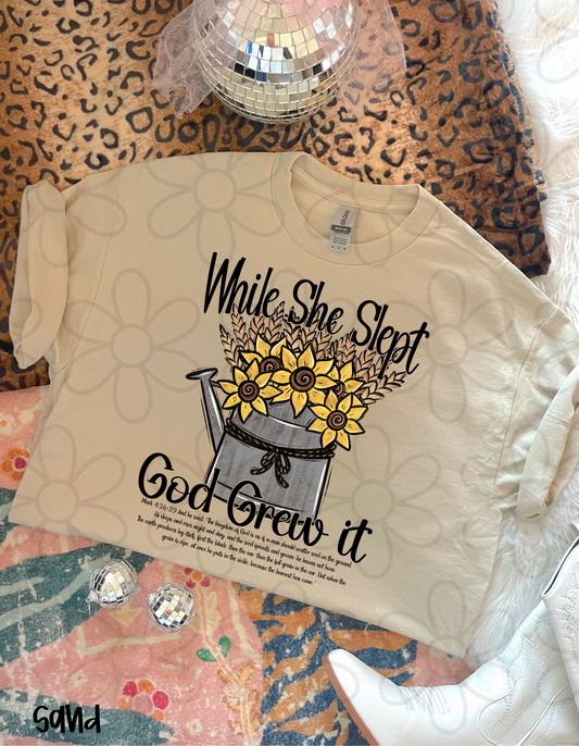 While She Slept God Grew It Completed Tee