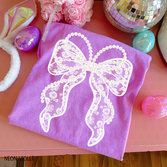 White Lace Bow Completed Tee
