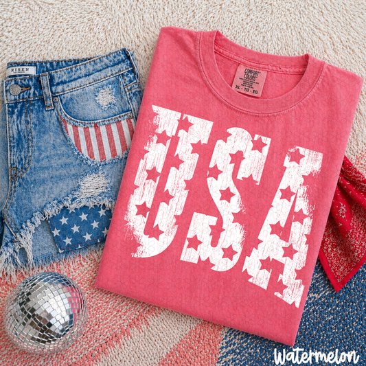 White USA Stars Completed Tee