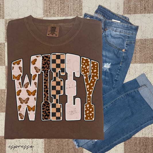 Wifey Butterflies Leopard Check Completed Tee