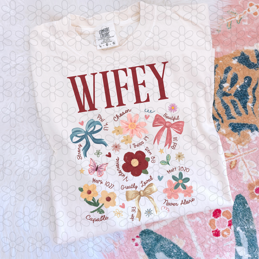 Wifey Flowers Bows Completed Tee