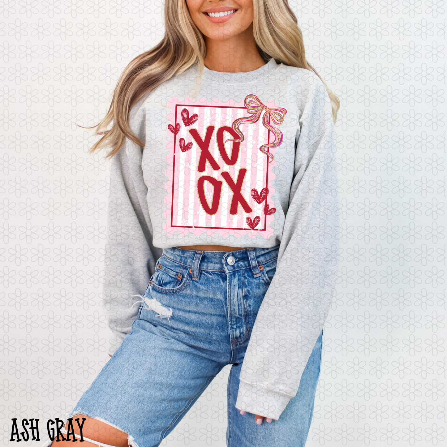 XO OX Stripes Hearts Bow Completed Tee