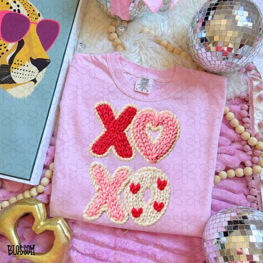 XOXO Faux Knit Pink Red Kids Completed Tee