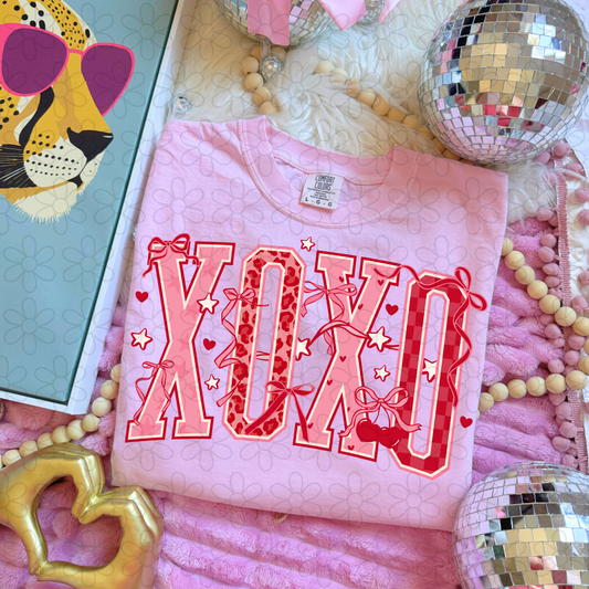 XOXO Pink Red Leopard Checkered Kids Completed Tee