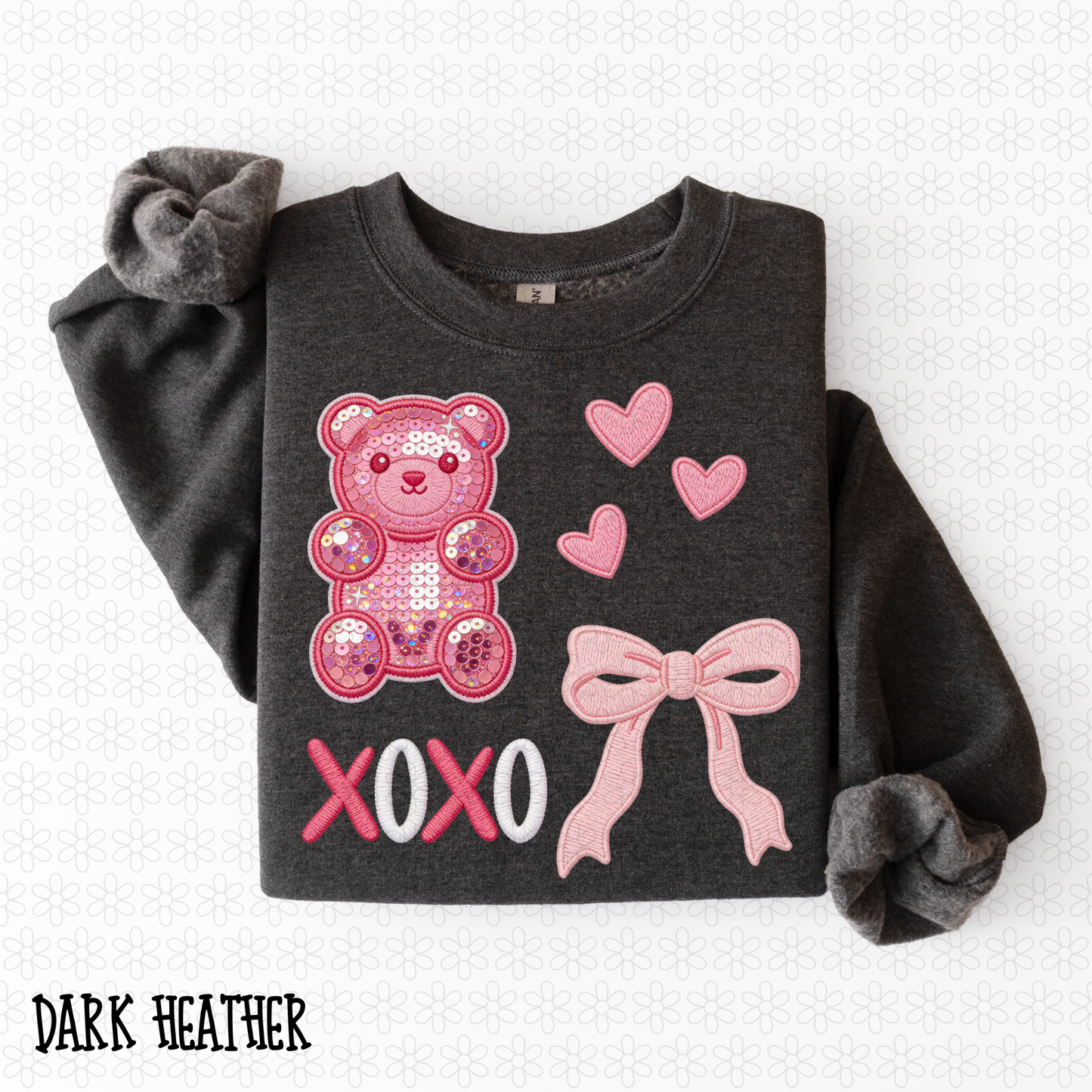 XOXO Sequin Pink Bear Bow Hearts Kids Completed Tee