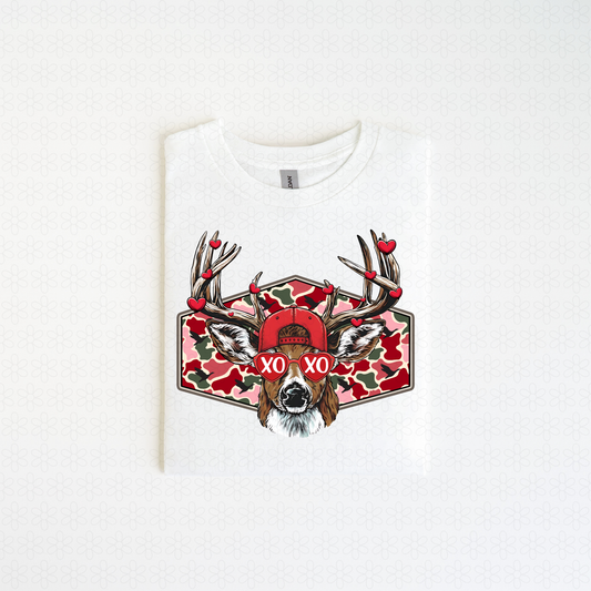 XOXO Valentines Camo Deer Kids Completed Tee