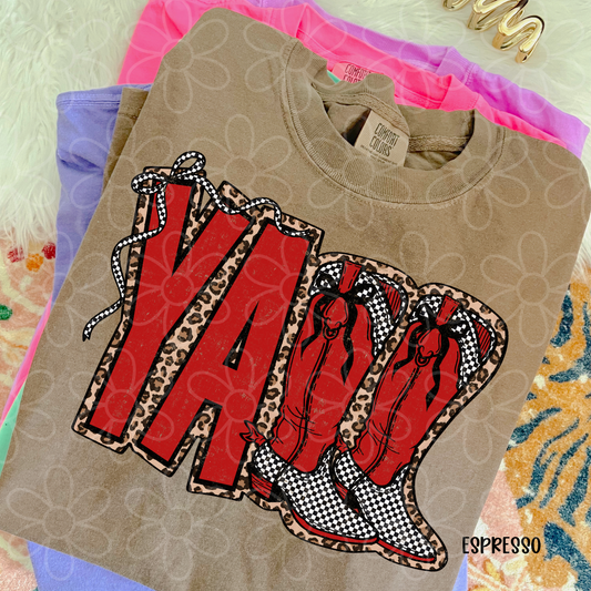 Yall Leopard Checkered Red Boots Kids Completed Tee