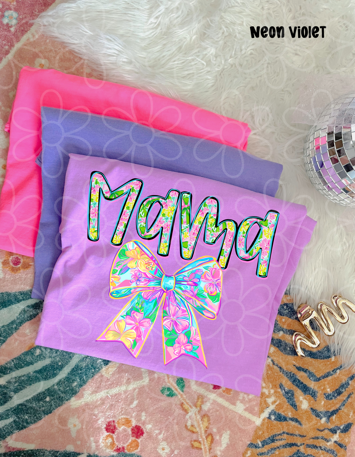 Yellow & Purple Floral MaMa Bow Completed Tee