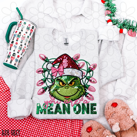 You Are A Mean One Grinch Pink Lights Kids Completed Tee