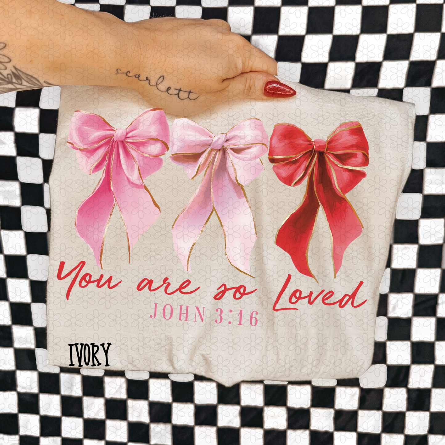 You Are So Loved Pink Red Bows Completed Tee