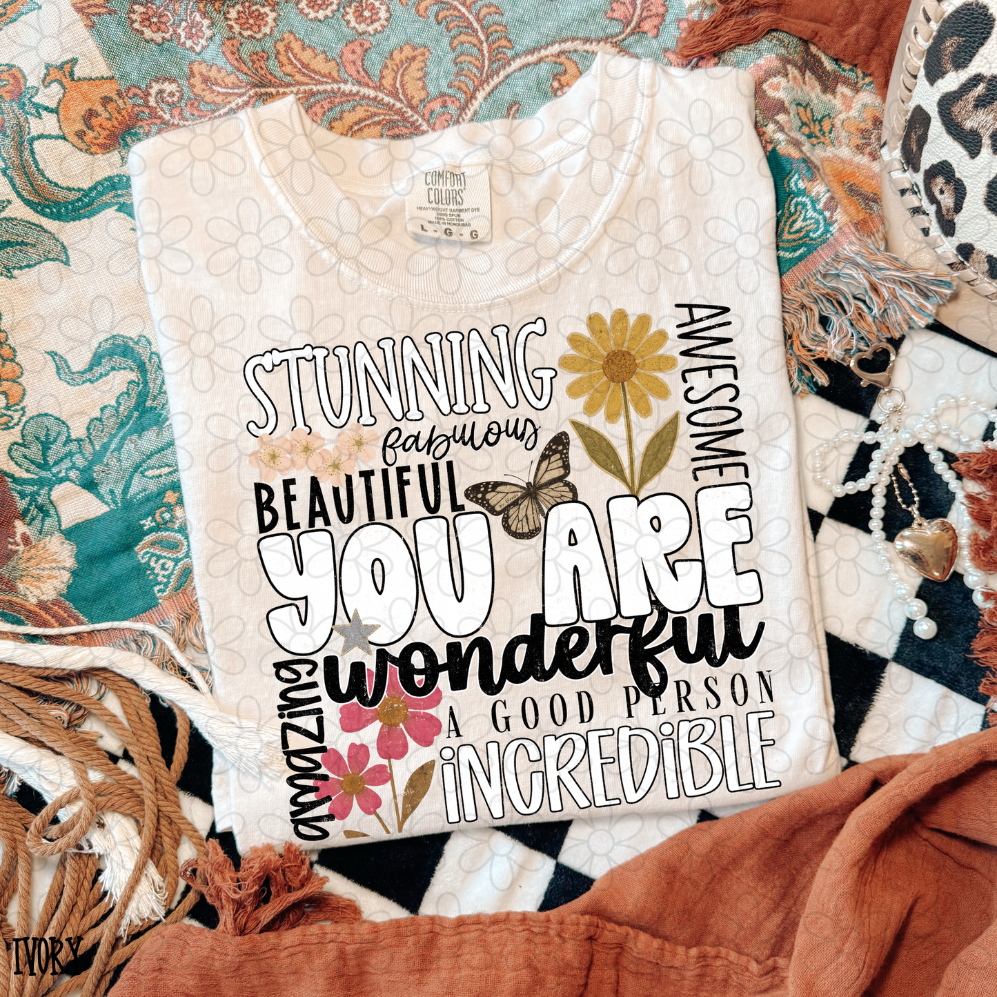 You are affirmations flowers butterfly Kids Completed Tee