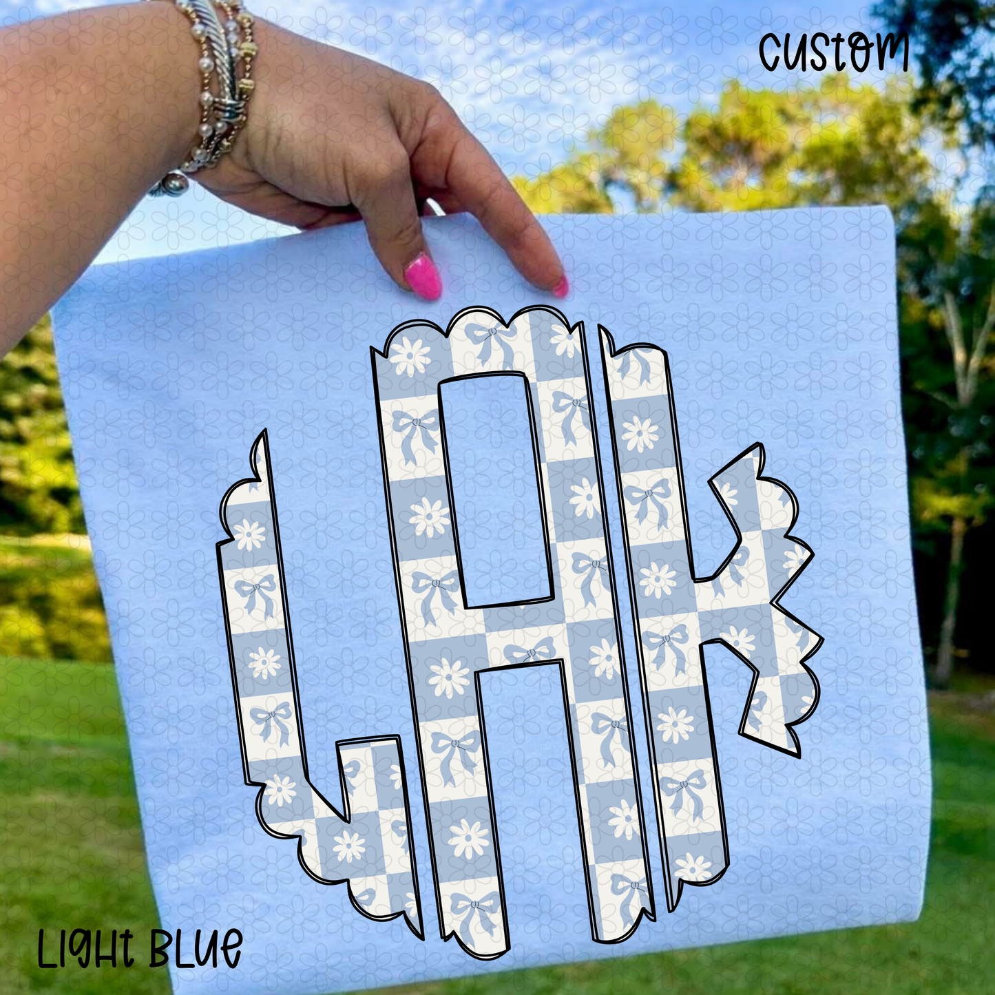 blue coquette monogram Completed Tee